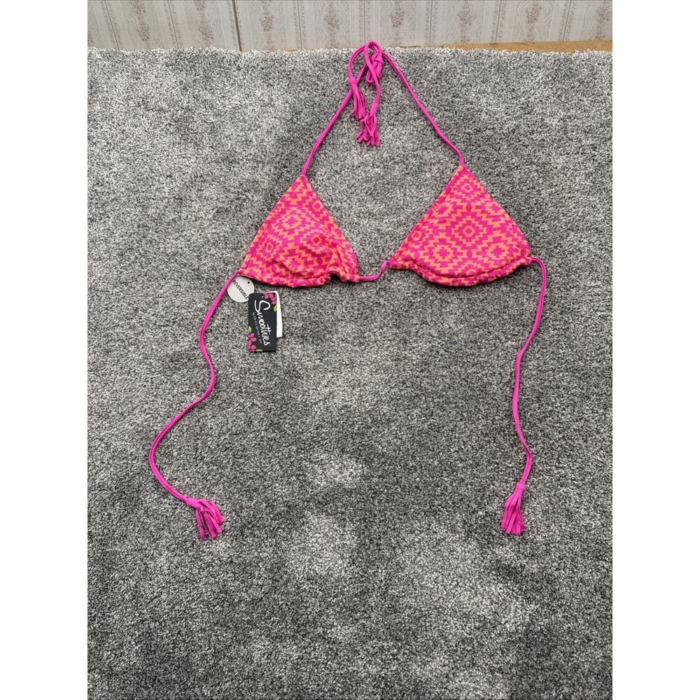 Smoothies Bikini Top Medium Y2K Boho Festival Reversible Crochet Triangle Tassel